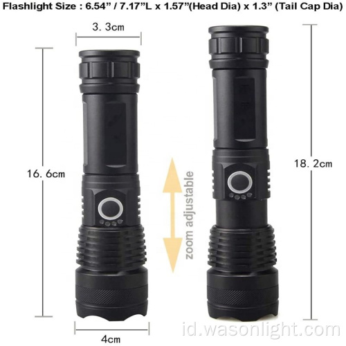 1000 lumens Rechargeable Tactical Senter Water Resistant XHP50 Zoomable Super Bright Outch Obor Light Dengan Display Daya